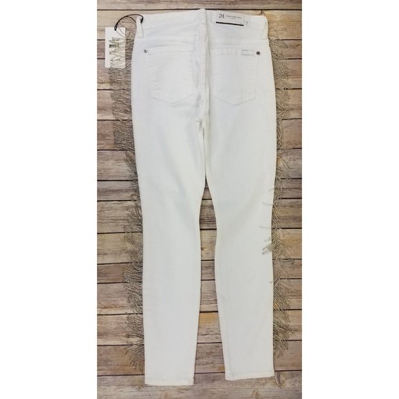 7 For All Mankind Mid Rise Ankle Super Skinny Jeans With Fringe 24x26 White B84 - Picture 4 of 9
